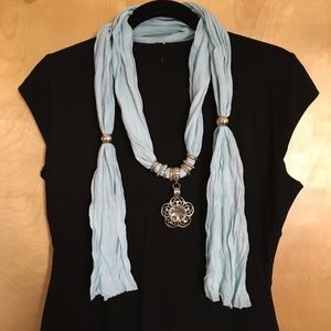 NWOT Blue scarf with flower embellishment